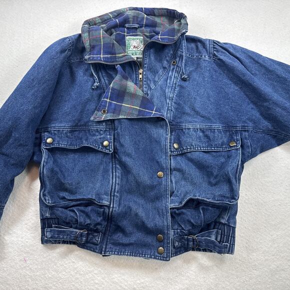 Vintage Jean Oversized Bomber Jacket with Tartan Plaid Lining Boyfriend - Picture 11 of 16